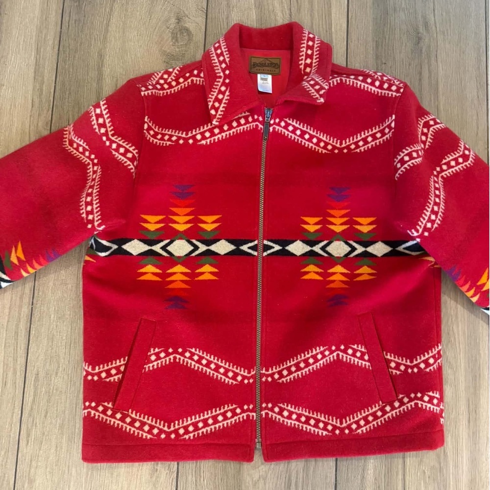 Pendleton Red Southwestern Wool Blend Full Zip Jacket Size L Made in USA